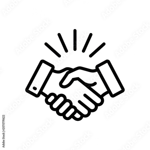 Professional business handshake agreement line art icon with handshake