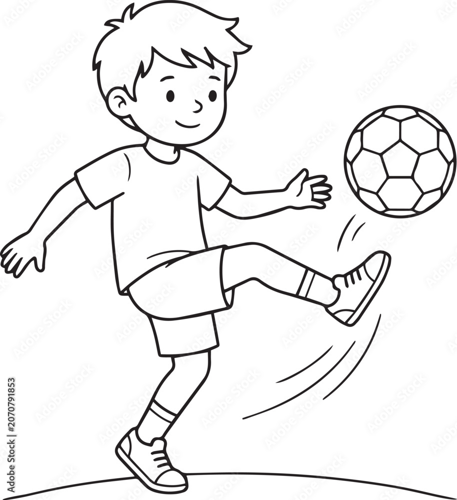 Obraz premium Boy kicking soccer ball cartoon style