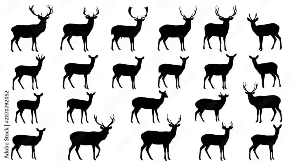 Obraz premium Deer herd walking in nature setting isolated on transparent background, Vector