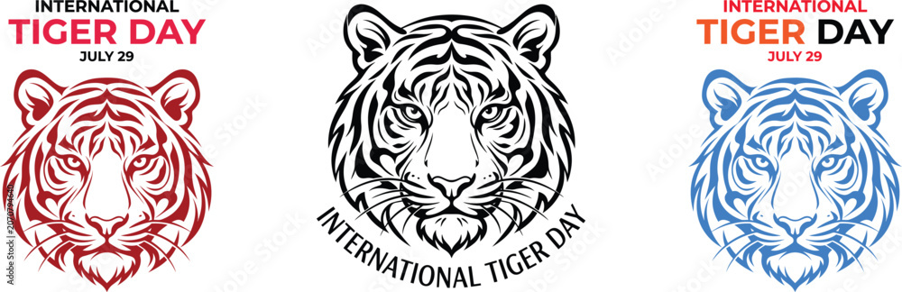 Obraz premium International tiger day illustrations in red black and blue