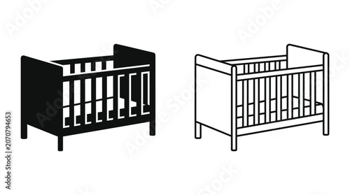 Foto Baby crib silhouettes on a white background two different views