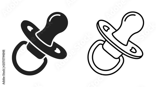 Quadro su tela Baby Pacifier Silhouette Black And White Line Art Illustration