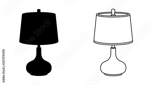 Foto Table Lamp Silhouette And Outline Black And White Illustration