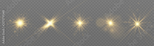 Foto Png glowing yellow starburst set, golden star light, radiant sun on transparent background