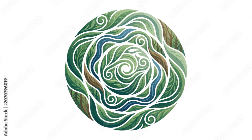 Fototapeta premium Nature Memory Rings featuring an abstract artistic circular design with flowing organic foliage patterns representing the eternal beauty of earth cycles
