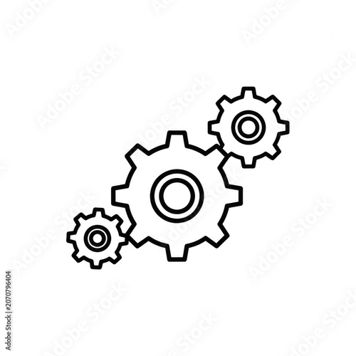 Three interlocking industrial gears technical mechanism line drawing