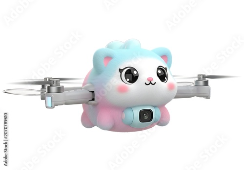 Cute cat drone flying with pink and blue colors