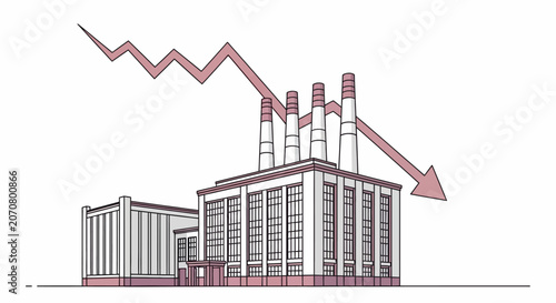 Canvastavla Industrial factory complex with decreasing graph line declining