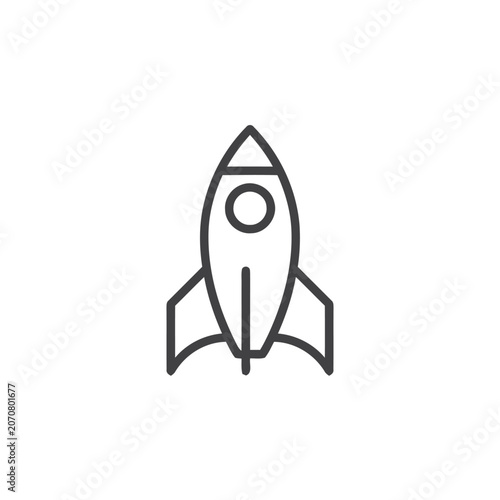 Minimalist rocket ship icon, simple line art style for startup growth
