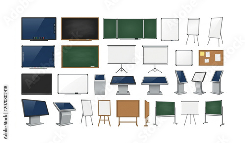 Fotografía Interactive Information Board Illustration Set with Presentation Blackboards and