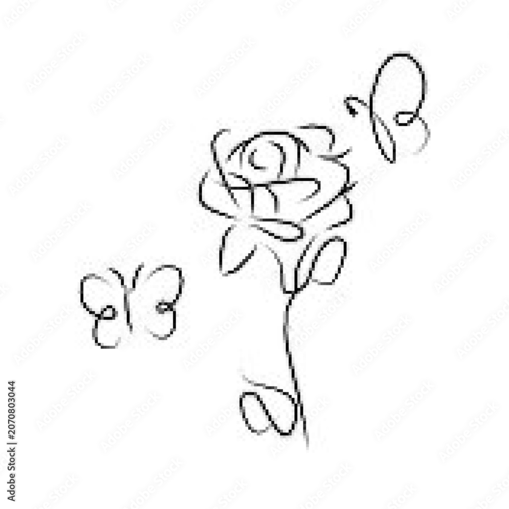 Fototapeta premium Rose and butterfly line art