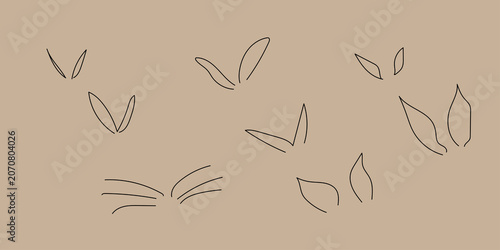 Minimalist line of cat whiskers and leaves line minimalist