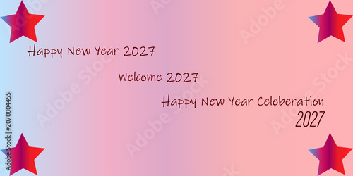 Pink gradient background with red stars and New Year 2027 text