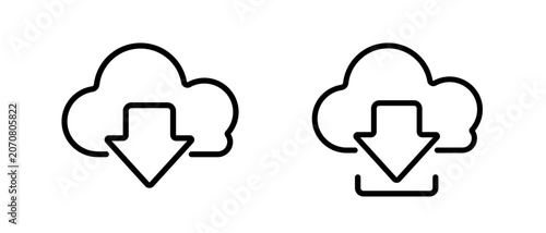 Cloud download icons in minimalist black line art on white background