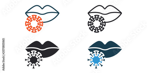 lip cancer icons outline and Flat Style,transparent background