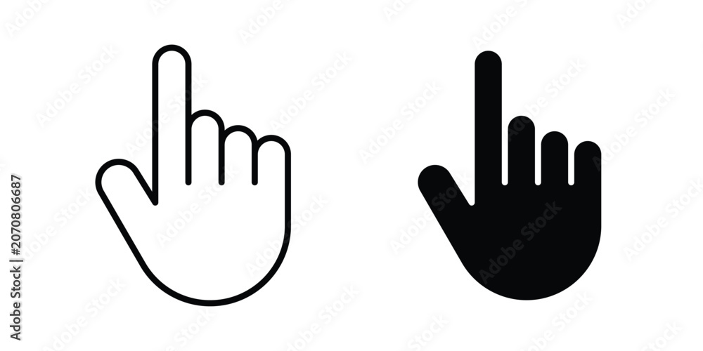 Fototapeta premium Hand pointer icon silhouette and outline pack