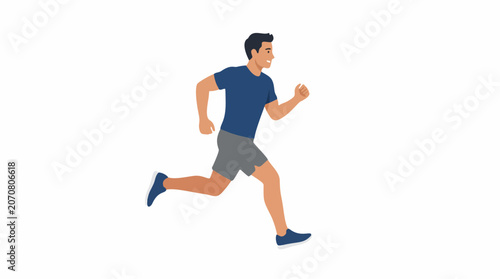 A man running with his arms bent and his legs in motion, dressed in athletic wear