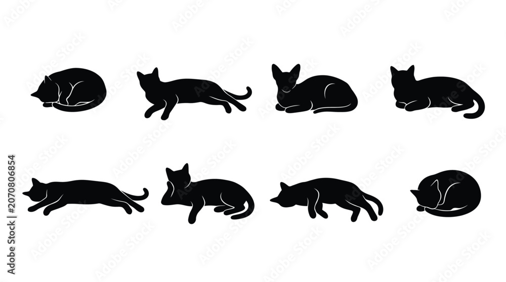 Obraz premium Black cat silhouettes in different poses Vector