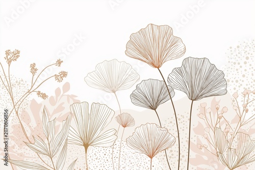 Delicate floral illustration with soft pastel outlines on beige background