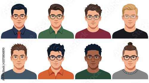 Canvastavla Set of diverse men portraits with different hairstyles and trendy glasses