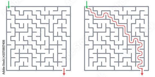 Fotografía Square maze for kids, medium difficulty printable logic game, find the way from