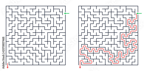 Foto Square maze for kids, medium difficulty printable logic game, find the way from