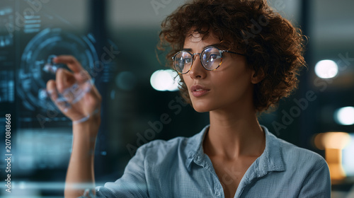 Professional employee using AI assistant to organize daily workflow, productivity improvement, business automation, future workplace, authentic corporate photography