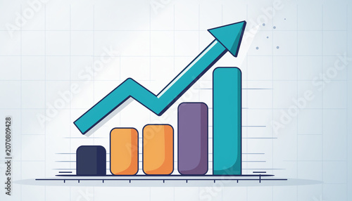 Arrow moving upward above bar chart, business improvement and growth concept