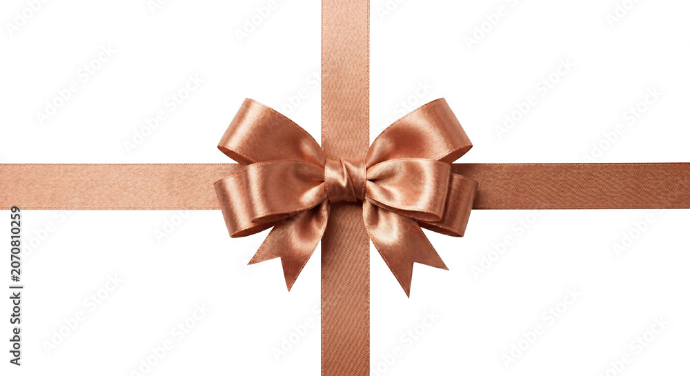 Fototapeta premium Luxury rose gold satin ribbon bow with horizontal cross ribbon