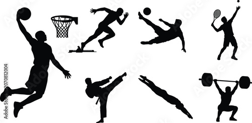 Schilderij op canvas Professional athletes and sports fitness activities silhouettes vector collectio