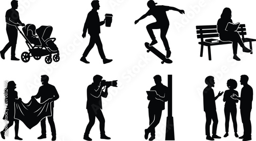 Foto Urban people lifestyle activities and outdoor recreation black vector silhouette