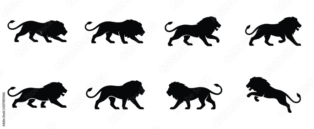 Obraz premium Black lion silhouettes walking and running Vector