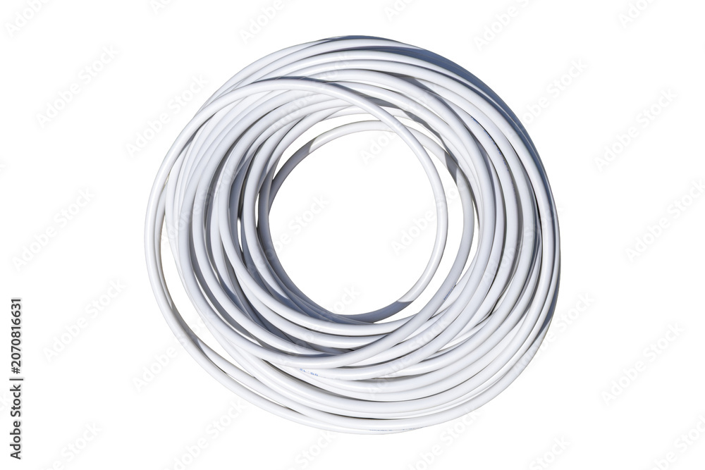 Fototapeta premium Flexible white utility tubing coil for industrial electrical plumbing installation