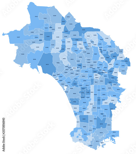 Fotografia Los Angeles California ZIP Code Map, Labeled Editable Boundaries