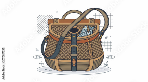 Konstfotografi Wicker Fishing Creel Vector Illustration