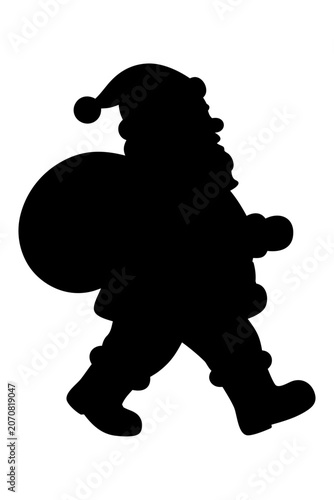 Black Santa Claus with sack silhouette isolated on  transparent background, perfect for Christmas holiday logos, winter celebration branding, vinyl decals, and laser engraving