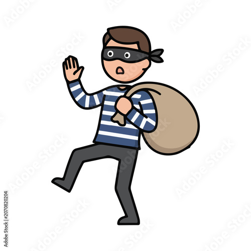 Φωτογραφία Cartoon Thief Caught with Loot Bag Vector Illustration