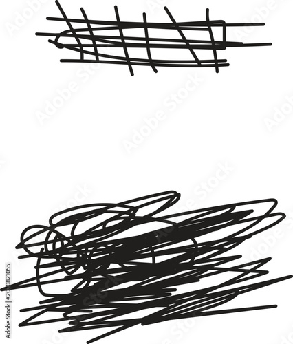 Photos Black hand drawn scribble and doodle line set, abstract chaotic pen scrawl strokes