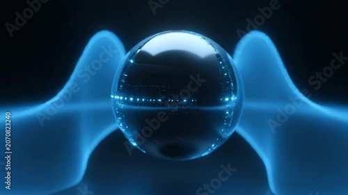 Abstract Glowing Sphere Interacting with Blue Waves and Ripples