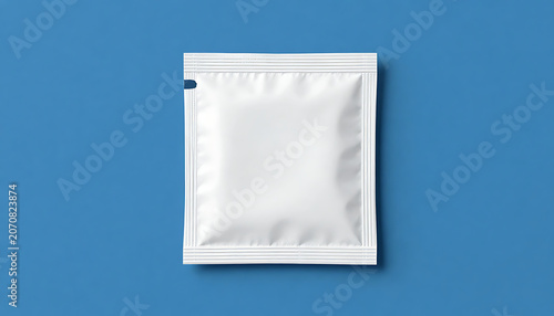 Plain White Stick Sachet Packaging Mockup on Vibrant Blue Background