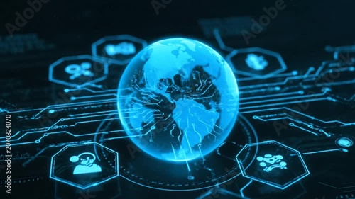 Digital Earth Hologram with Futuristic Network Connections