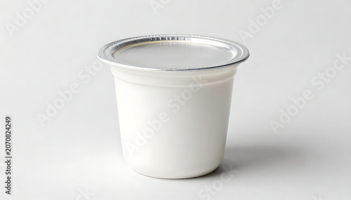 Blank White Plastic Yogurt Cup Mockup with Silver Foil Lid Packaging