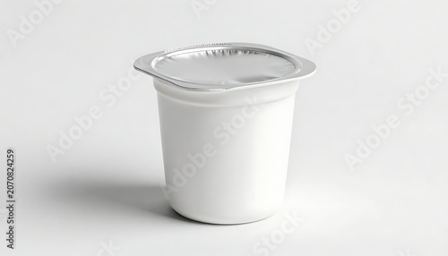 Blank White Plastic Yogurt Cup Mockup with Silver Foil Lid Packaging