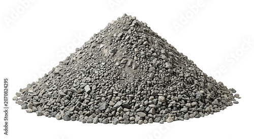 Tableau sur toile Large pile of grey crushed gravel stone on white background with construction ag