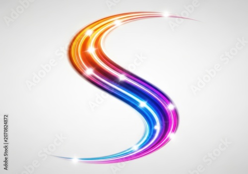 Abstract Colorful S-Shaped Light Trails with Sparkles on Gray Background for Modern Graphic Design