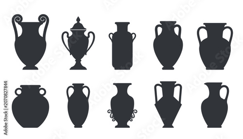 Bild auf Leinwand Greek vase transparent amphora silhouette vector set
