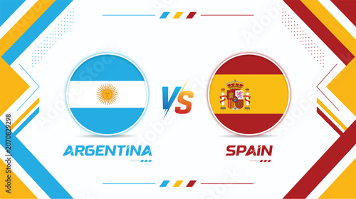 Cuadro en lienzo Argentina vs Spain Football Match Banner Template with National Flag Icons and M
