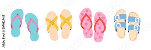Tableau sur toile Flip flops beach sandals summer footwear collection