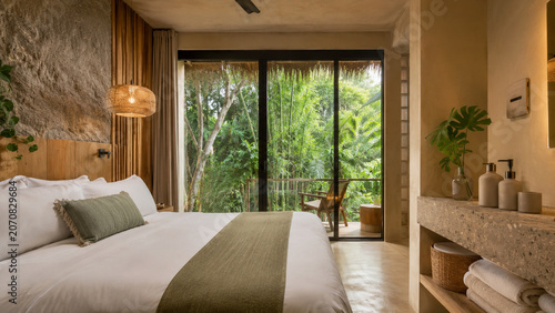 Eco friendly hotel room for sustainable travel