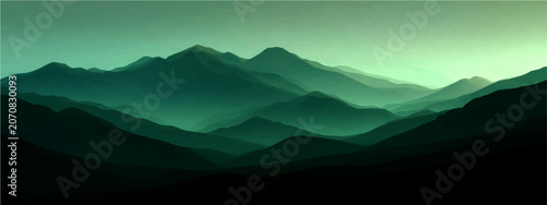 Photos Misty mountain range painted ethereal teal hues, shrouded soft atmospheric haze, evoking solitude mystery